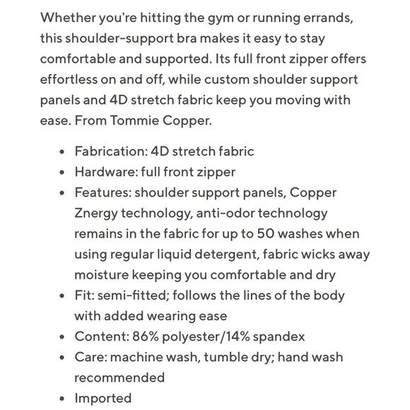 Tommie Copper Pink Shoulder Support Bra with Front Zip XL NWOT - Picture 6 of 6